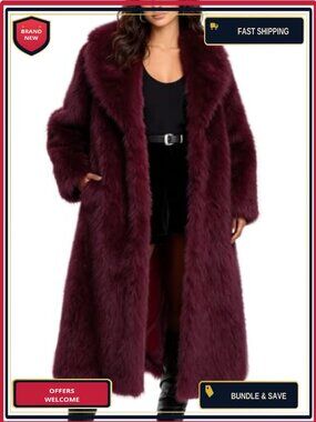 Flygo Long Faux Fur Coat Fluffy Lapel Open Front Women Jacket